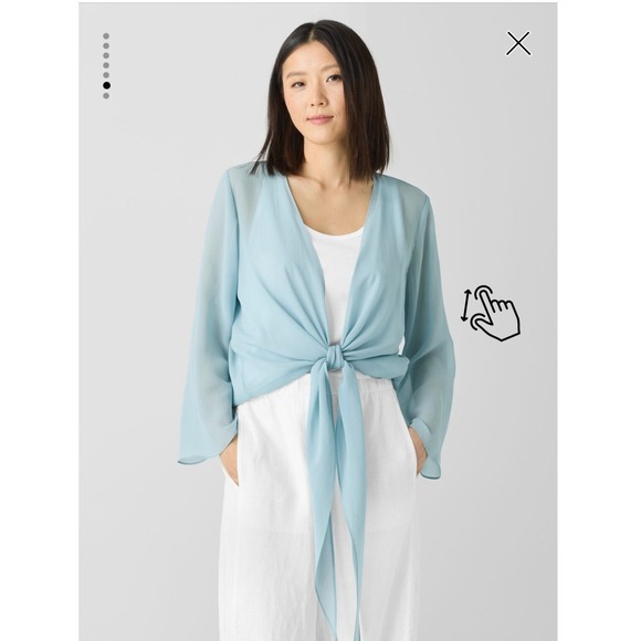 Eileen Fisher Sweaters - Eileen Fisher Sheer Silk Georgette Wrap Jacket XL Blue Tie Front Cardigan NEW
